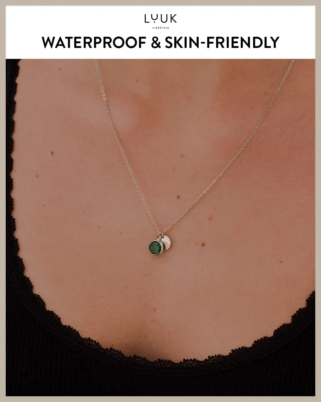 LUUK LIFESTYLE Stainless steel necklaces with colored glass crystal pendant, HAPPINESS card, women's jewelry, minimalist design, gift idea, Valentines Day, gold & silver
