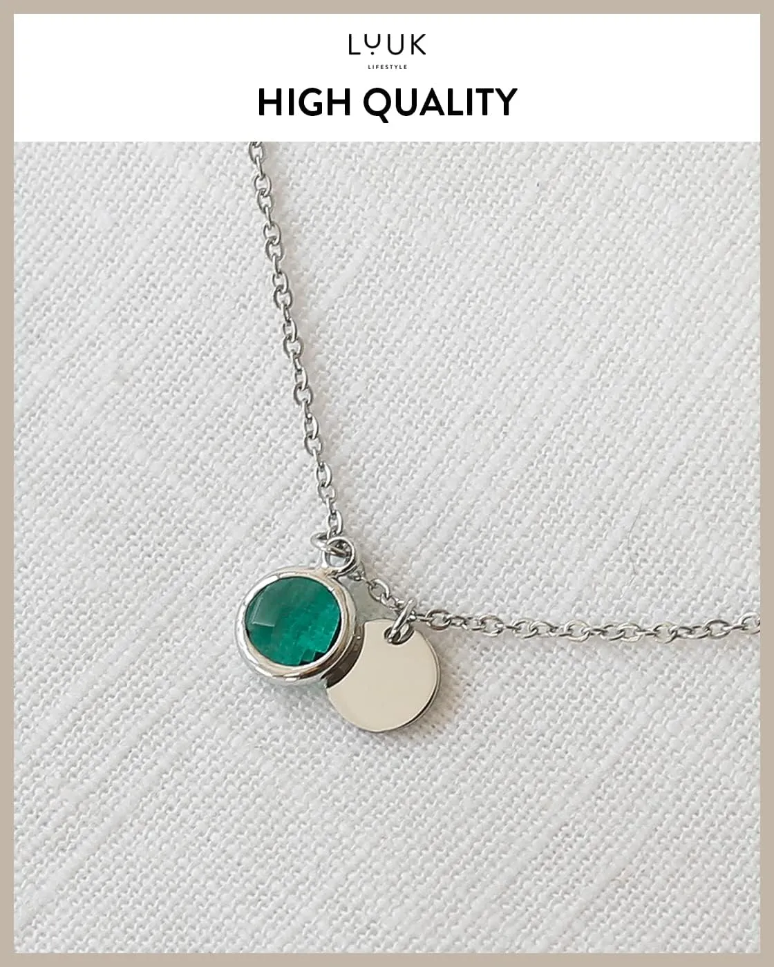 LUUK LIFESTYLE Stainless steel necklaces with colored glass crystal pendant, HAPPINESS card, women's jewelry, minimalist design, gift idea, Valentines Day, gold & silver
