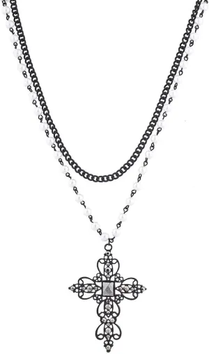 LUX ACCESSORIES Rosary Elegant Fancy Beaded Cross Necklace