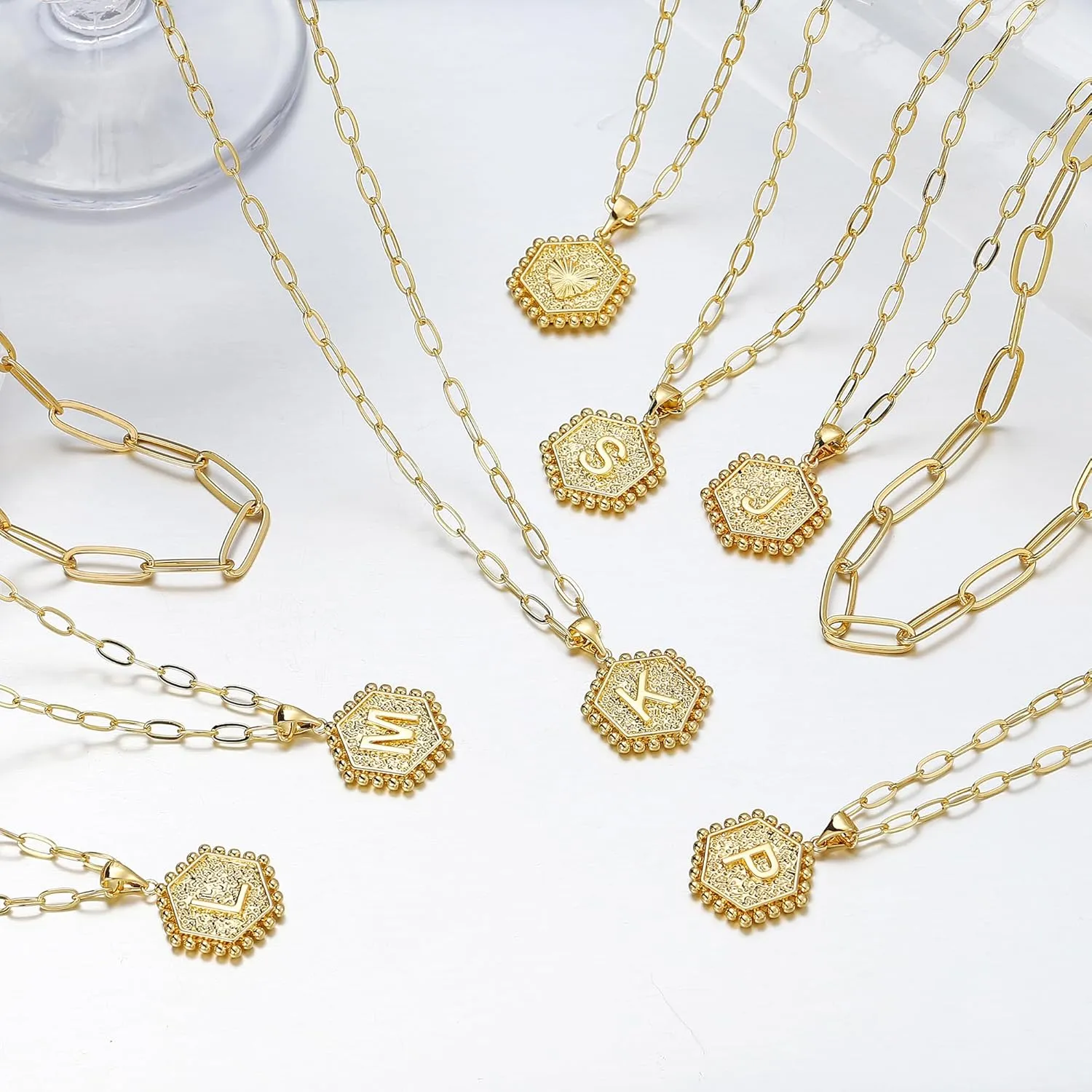 M MOOHAM Dainty Gold Necklace for Women - 18K Gold Plated Initial Necklaces for Women Trendy | Personalized Cute Initial Necklace | Layered Gold Jewelry for Women