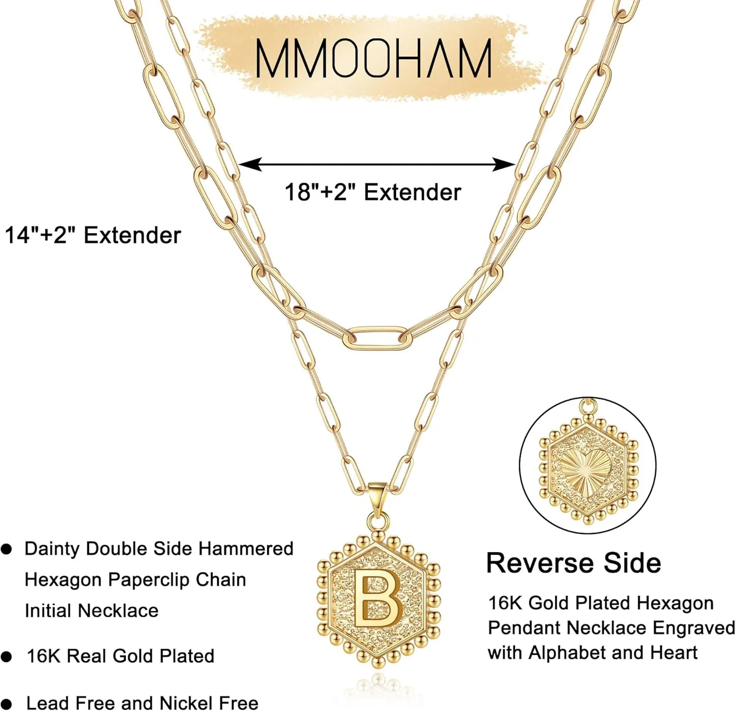 M MOOHAM Dainty Gold Necklace for Women - 18K Gold Plated Initial Necklaces for Women Trendy | Personalized Cute Initial Necklace | Layered Gold Jewelry for Women