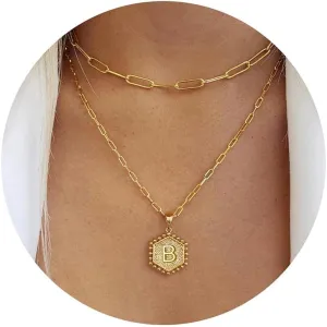 M MOOHAM Dainty Gold Necklace for Women - 18K Gold Plated Initial Necklaces for Women Trendy | Personalized Cute Initial Necklace | Layered Gold Jewelry for Women
