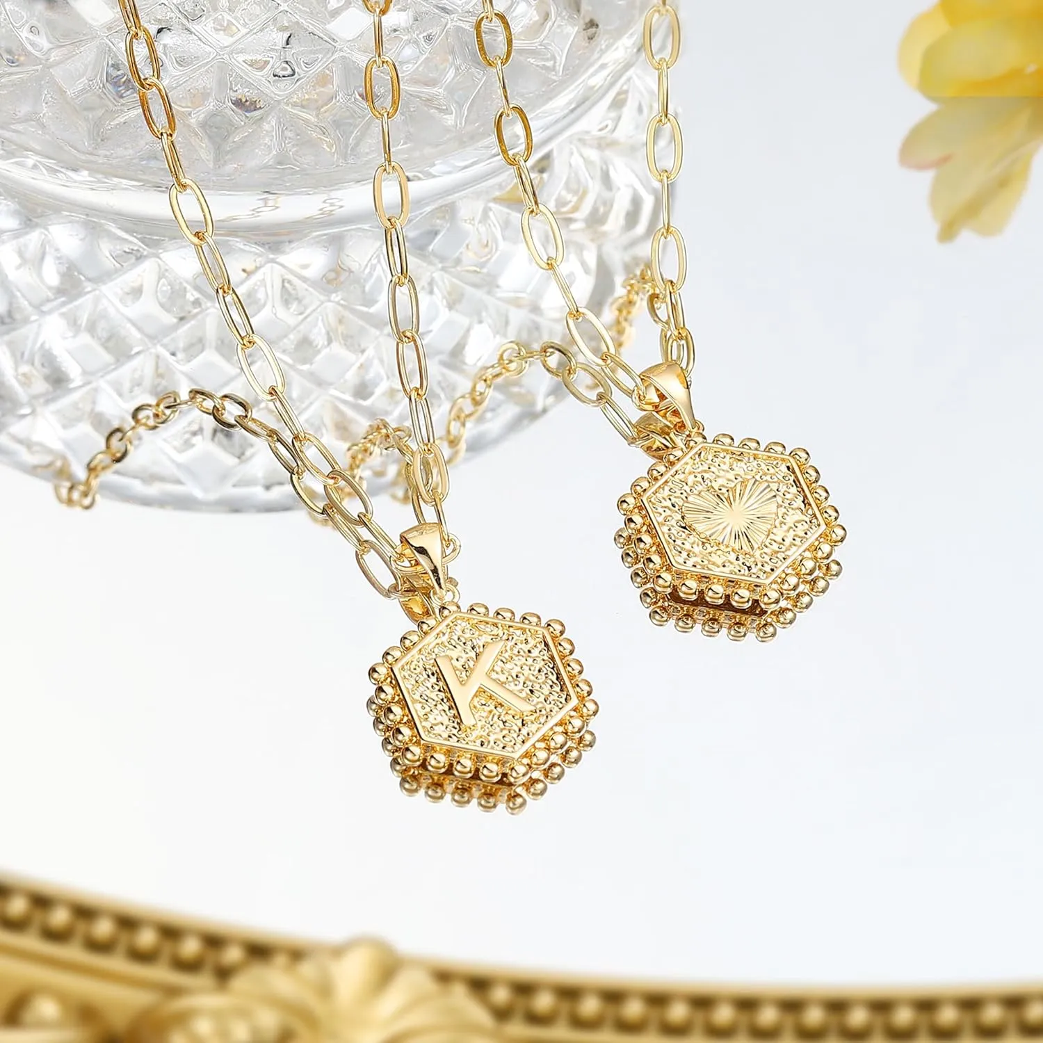 M MOOHAM Dainty Gold Necklace for Women - 18K Gold Plated Initial Necklaces for Women Trendy | Personalized Cute Initial Necklace | Layered Gold Jewelry for Women