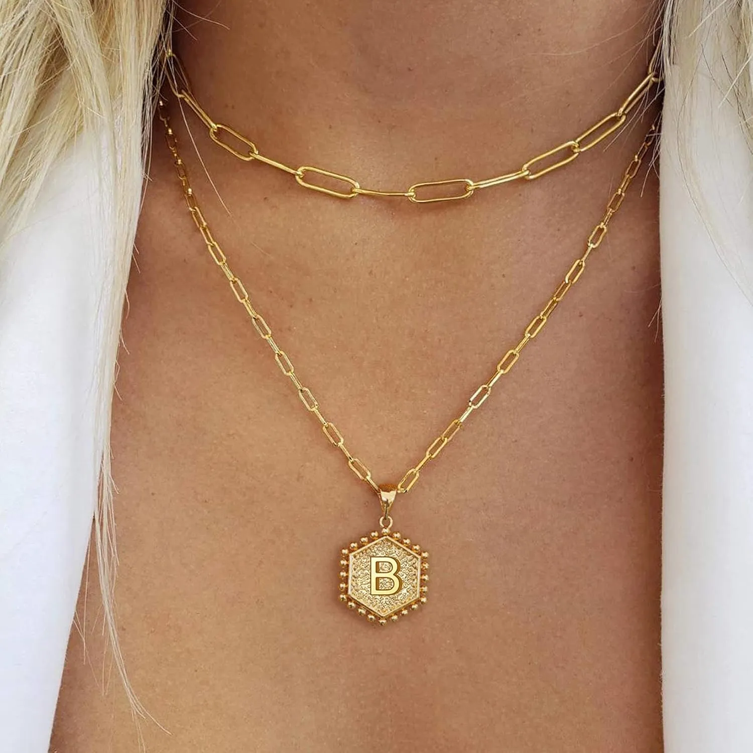 M MOOHAM Dainty Gold Necklace for Women - 18K Gold Plated Initial Necklaces for Women Trendy | Personalized Cute Initial Necklace | Layered Gold Jewelry for Women