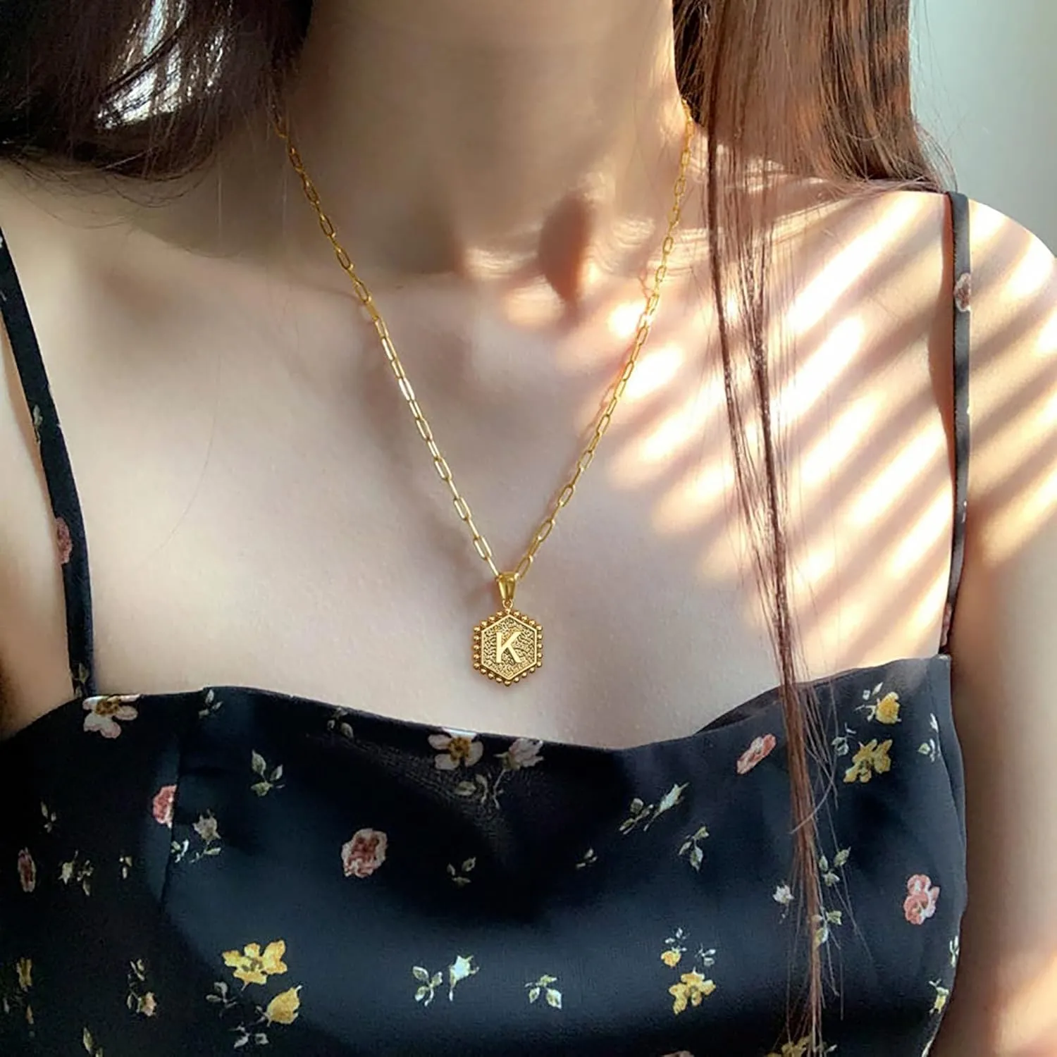 M MOOHAM Dainty Gold Necklace for Women - 18K Gold Plated Initial Necklaces for Women Trendy | Personalized Cute Initial Necklace | Layered Gold Jewelry for Women