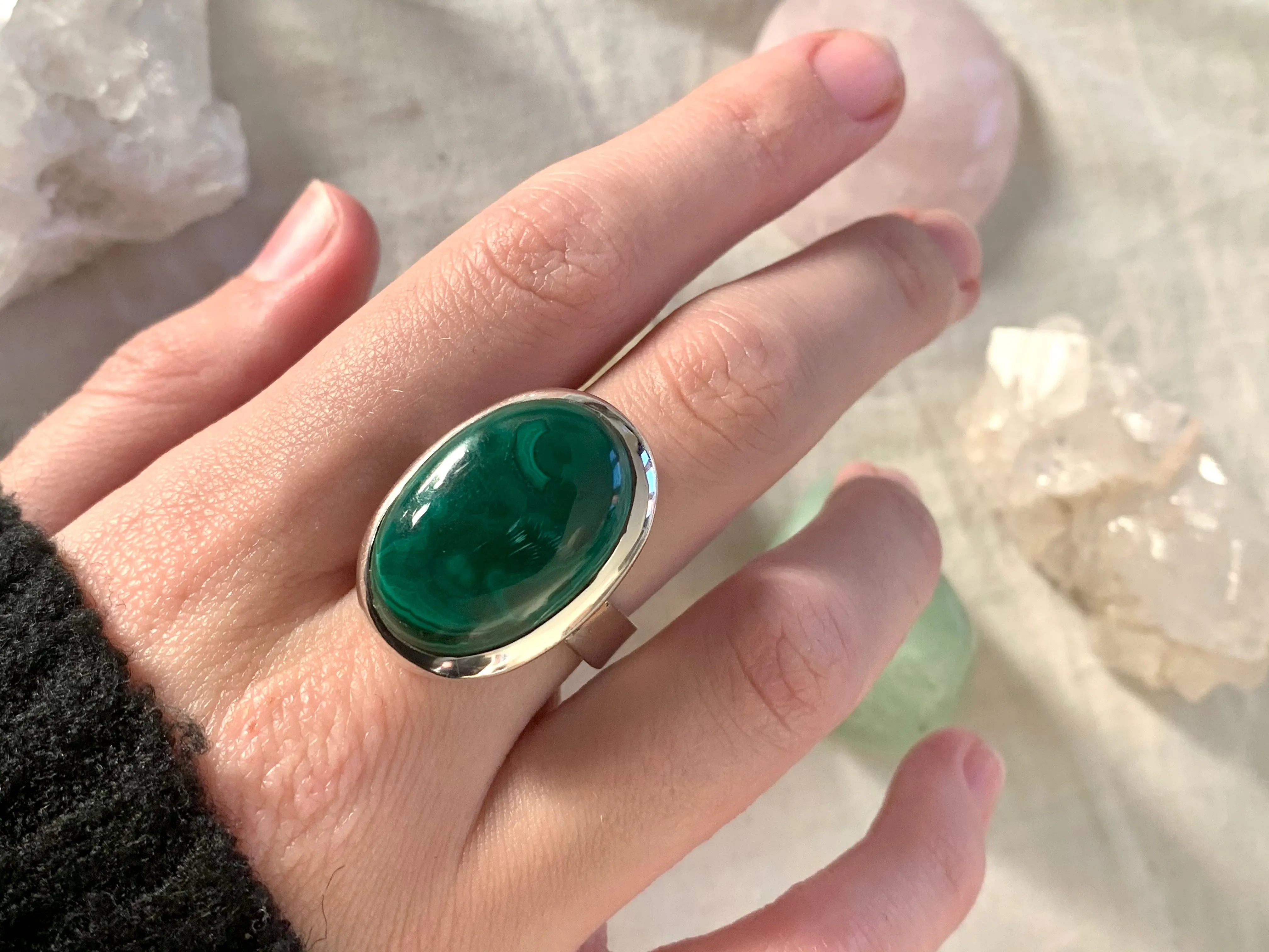 Malachite Adjustable Ring - Oval