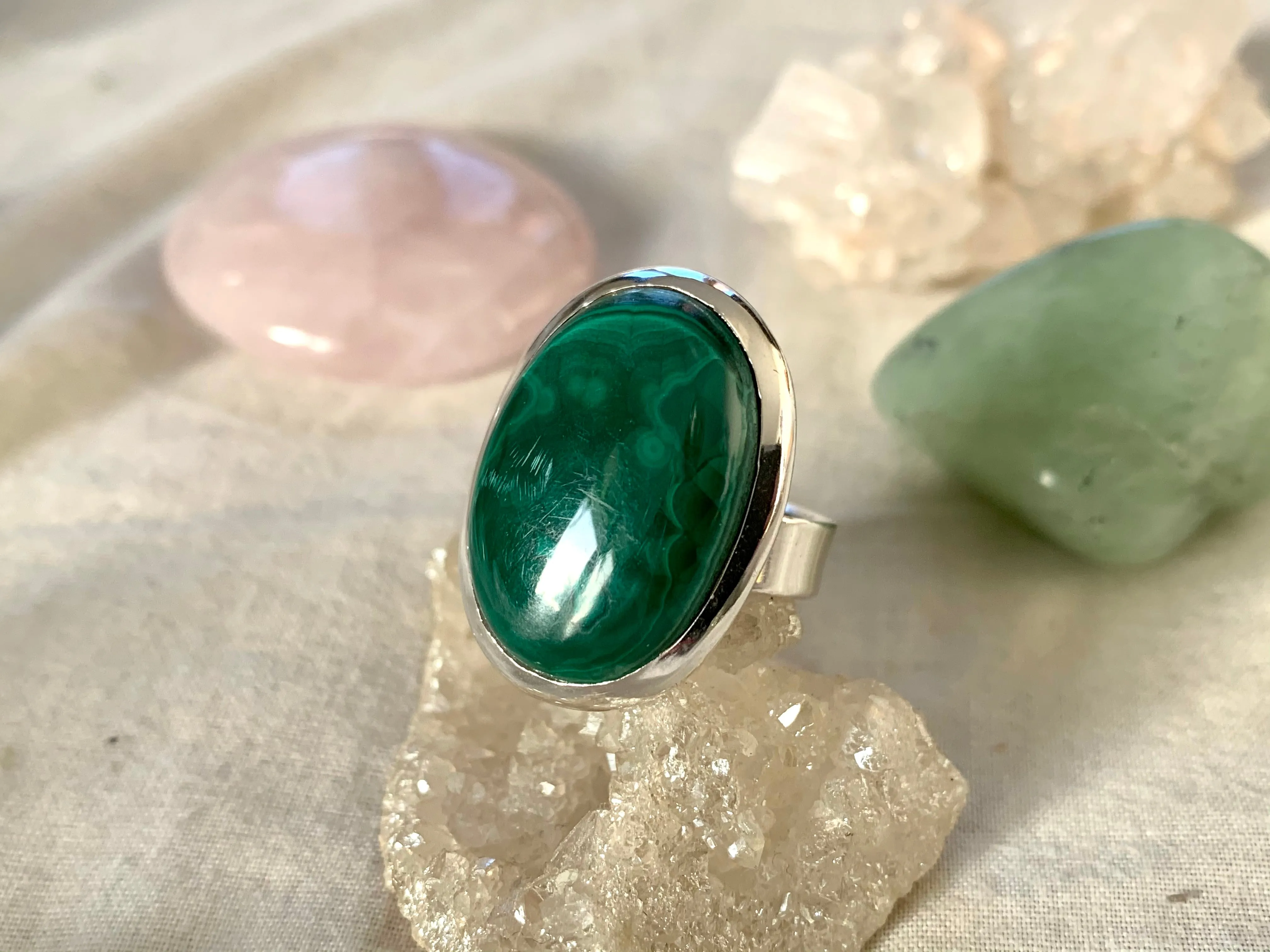 Malachite Adjustable Ring - Oval