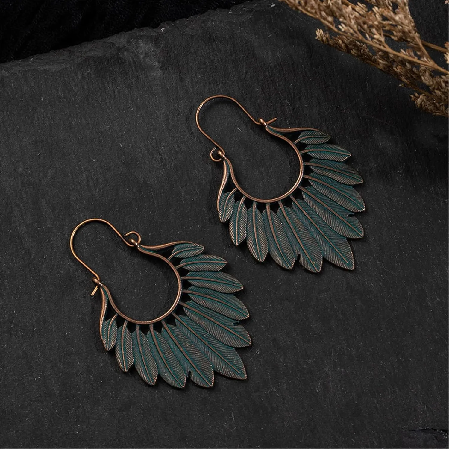 MALOYANVE Bohemian Hammered & Engraved Silver Earrings for Women Unique Handmade Vintage Boho Carved Texture Pattern Dangle Drop Teardrop Earrings Fashion Hippie Jewelry