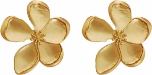 MALOYANVE Gold Flower Earrings for Women Shiny Trend 3D Lifelike Pearl White Camellia Floral Statement Stud Earrings Fashion Jewelry Gifts