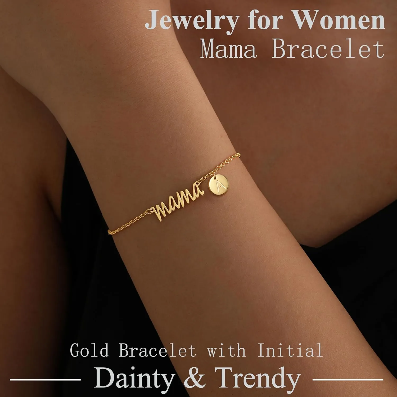 Mama Bracelet for Women - Gold Initial Bracelet for Mom, Stepmom, Bonus Mom, Mother in Law, Wife