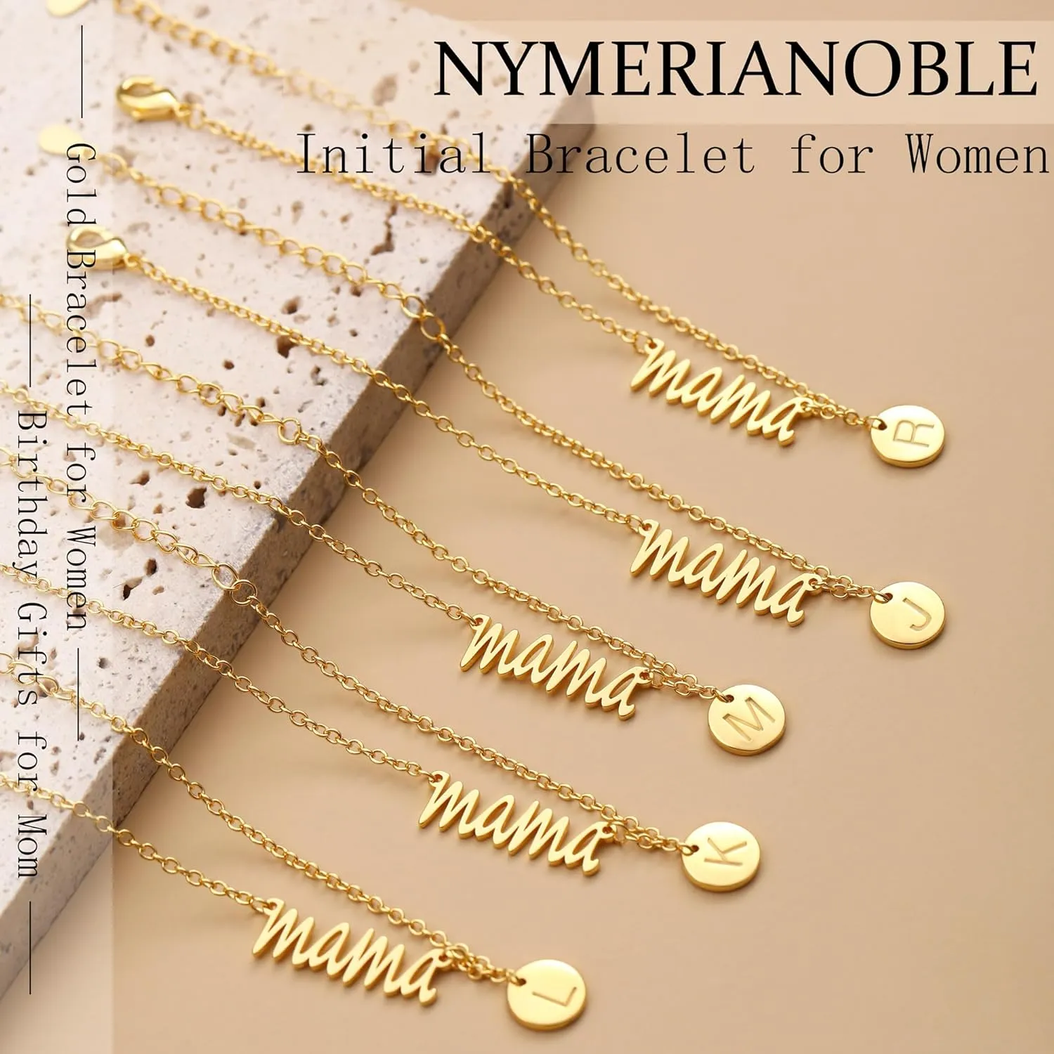 Mama Bracelet for Women - Gold Initial Bracelet for Mom, Stepmom, Bonus Mom, Mother in Law, Wife