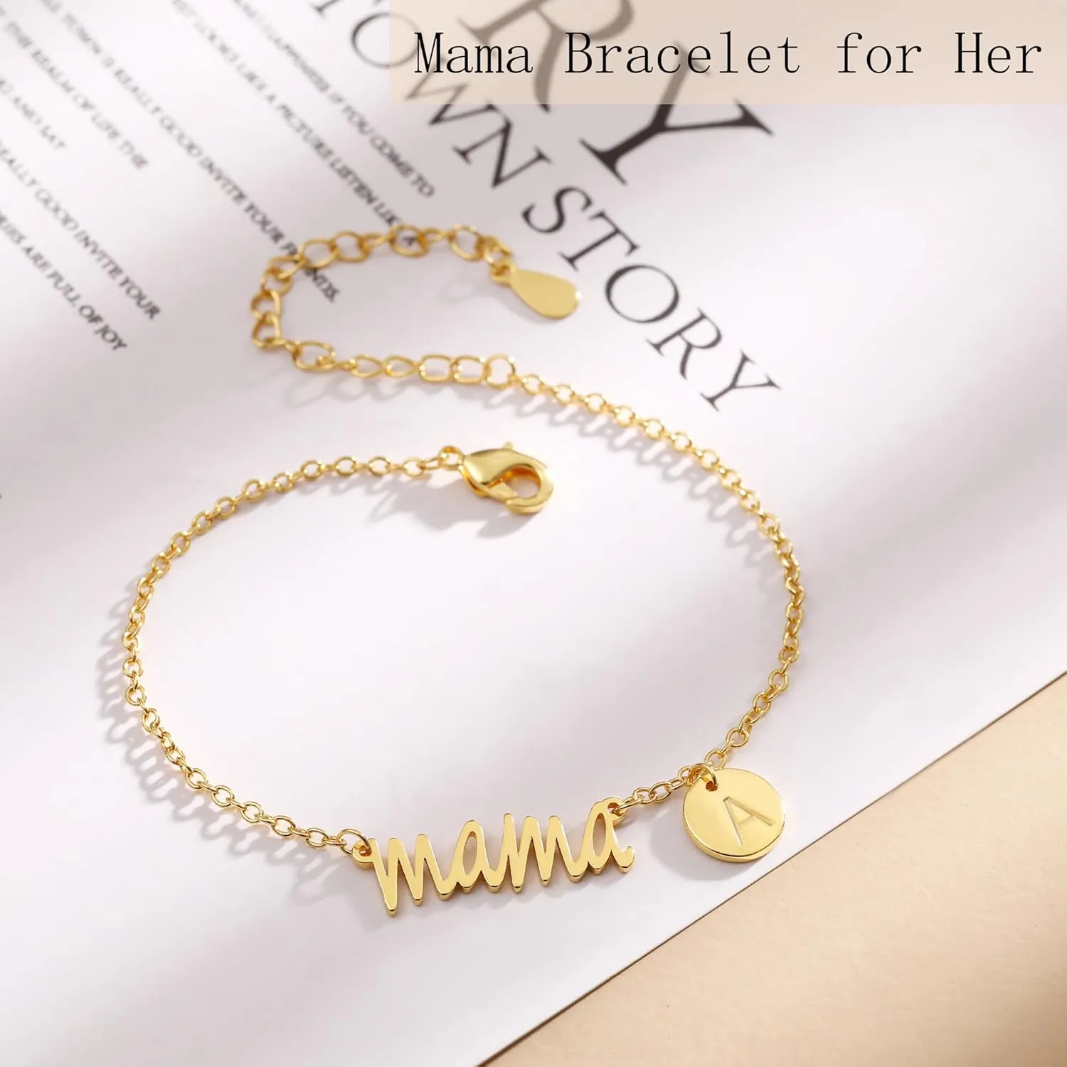 Mama Bracelet for Women - Gold Initial Bracelet for Mom, Stepmom, Bonus Mom, Mother in Law, Wife