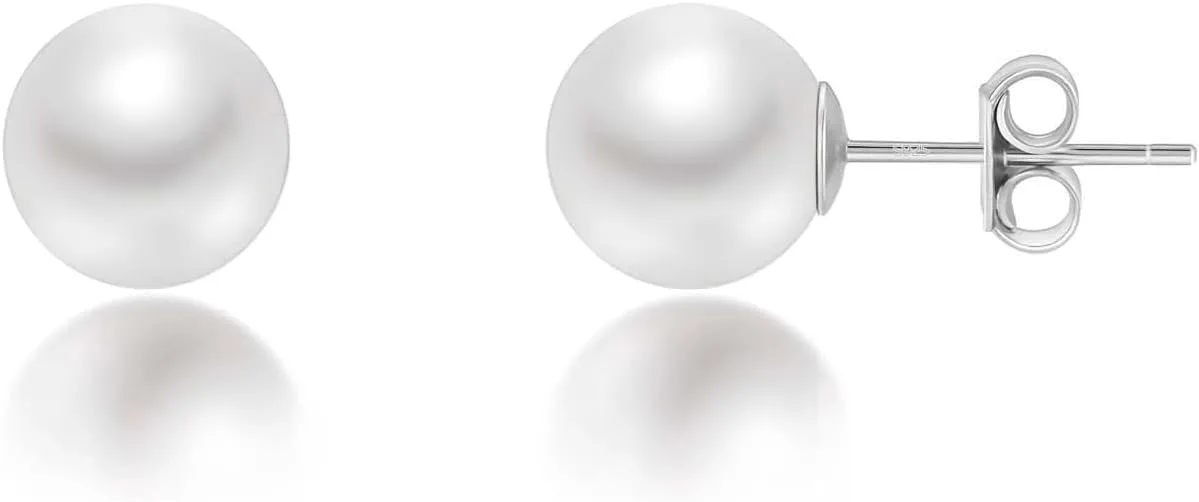 Mameloly Pearl Earrings for Women Dainty 925 Sterling Silver 14K Gold Plated 6MM/8MM/10MM/12MM Handpicked Simulated White Pearl Stud Earrings Hypoallergenic