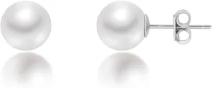 Mameloly Pearl Earrings for Women Dainty 925 Sterling Silver 14K Gold Plated 6MM/8MM/10MM/12MM Handpicked Simulated White Pearl Stud Earrings Hypoallergenic
