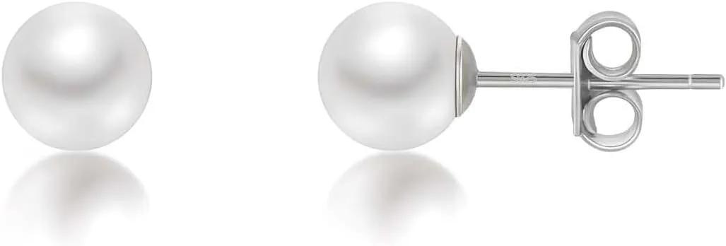 Mameloly Pearl Earrings for Women Dainty 925 Sterling Silver 14K Gold Plated 6MM/8MM/10MM/12MM Handpicked Simulated White Pearl Stud Earrings Hypoallergenic