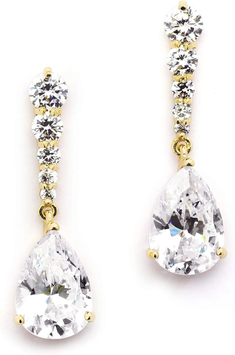 Mariell Gold Cubic Zirconia Wedding Drop Earrings, Teardrop CZ Crystal, for Brides, Bridesmaids, Prom