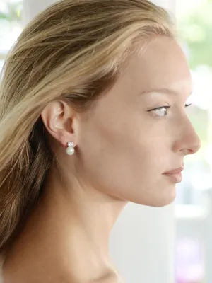 Mariell White Pearl Bridal Earrings with Cubic Zirconia Crystal Top, 9mm White Pearl Stud Earring, Perfect for Brides, Bridesmaids, Wedding Party and Everyday Wear