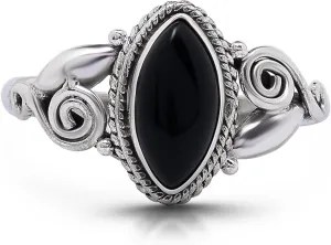 Marquise Black Onyx Spiral Side Ring- 925 Sterling Silver - Ethnic Boho Chic Hand Made Jewelry - Fashionable And Stylish For Women -Us Size 5-9