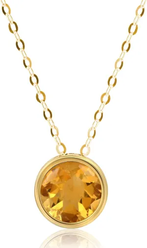 MAX   STONE 14K Gold Gemstone Pendant with 7mm Round Bezel Birthstone | Dainty Round Necklace for Women with Gold 18 Inch Cable Chain | Secure Clasp Pendants with Gift Box