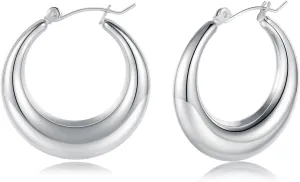 MDFUN 316L Chunky Stainless Steel Hoop Earrings, Fashionable Lightweight Hollow Open Hoops, Hypoallergenic Whtie Gold Plated Pipe Earrings for Women