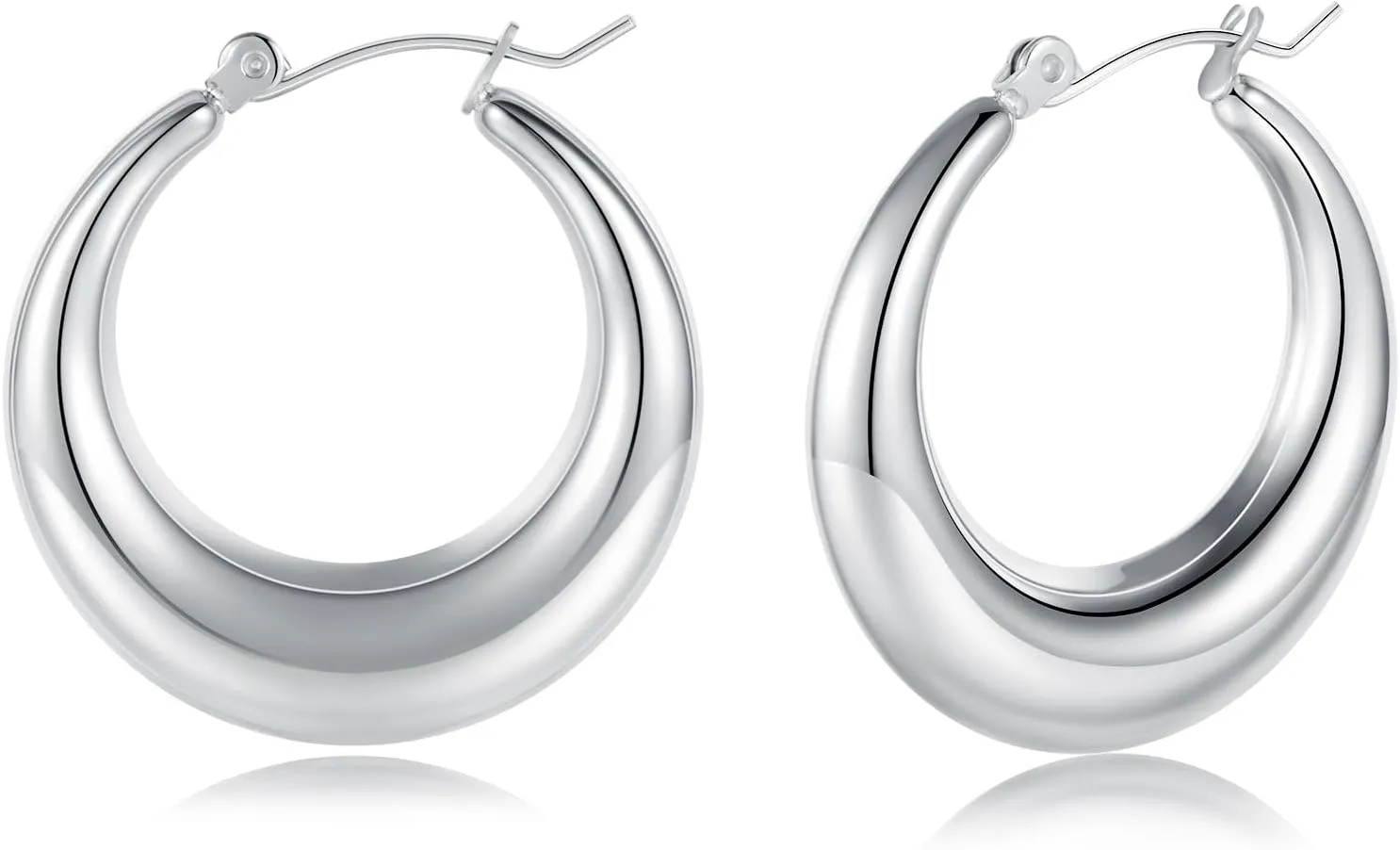 MDFUN 316L Chunky Stainless Steel Hoop Earrings, Fashionable Lightweight Hollow Open Hoops, Hypoallergenic Whtie Gold Plated Pipe Earrings for Women