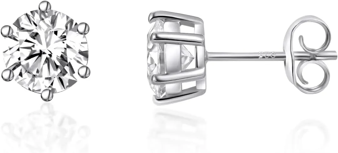 MDFUN Synthetic Moissanite Stud Earrings Set 925 Sterling Silver 6 Prong Round Synthetic Moissanite Stud Earring Moissanite 3-8mm
