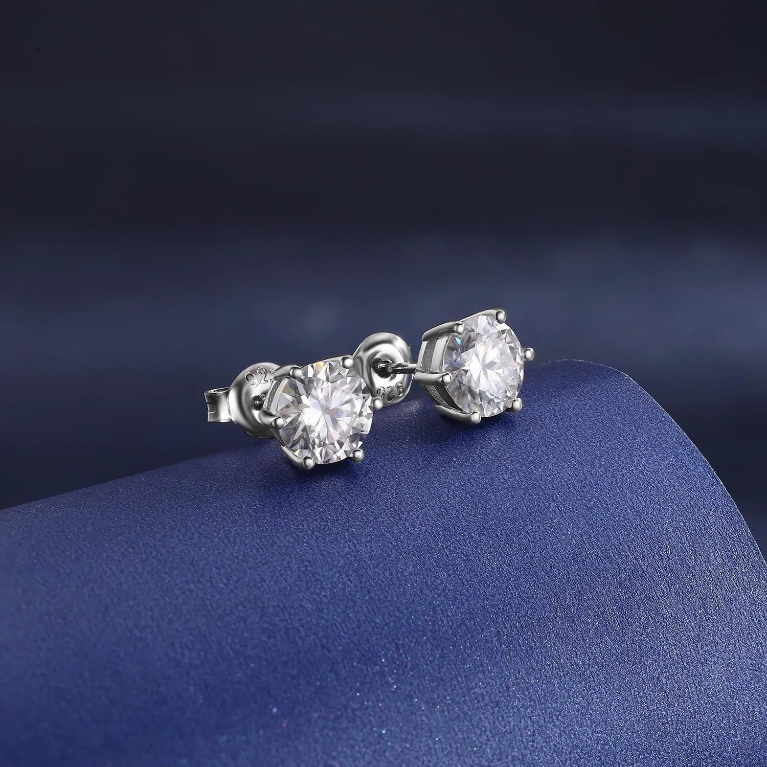 MDFUN Synthetic Moissanite Stud Earrings Set 925 Sterling Silver 6 Prong Round Synthetic Moissanite Stud Earring Moissanite 3-8mm