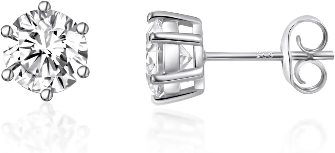 MDFUN Synthetic Moissanite Stud Earrings Set 925 Sterling Silver 6 Prong Round Synthetic Moissanite Stud Earring Moissanite 3-8mm