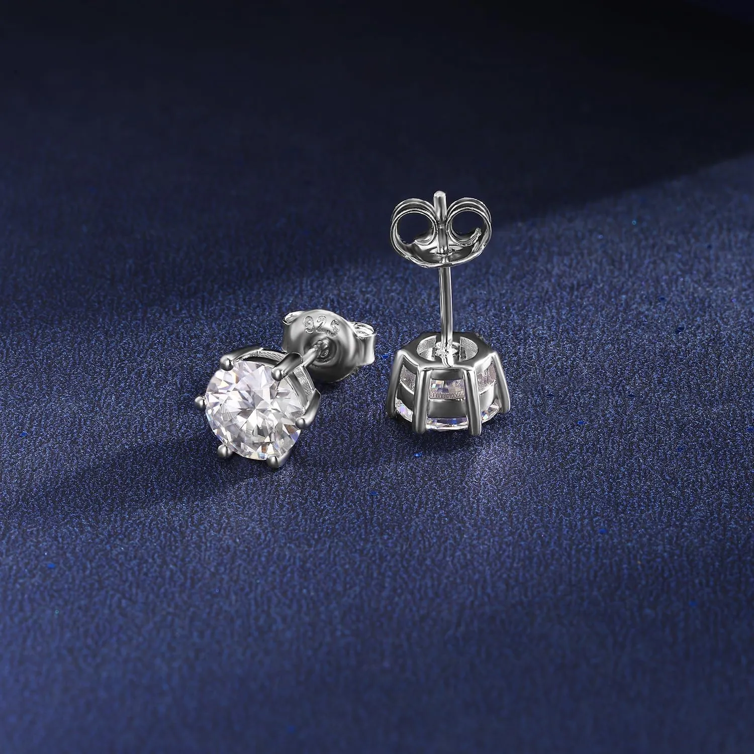 MDFUN Synthetic Moissanite Stud Earrings Set 925 Sterling Silver 6 Prong Round Synthetic Moissanite Stud Earring Moissanite 3-8mm