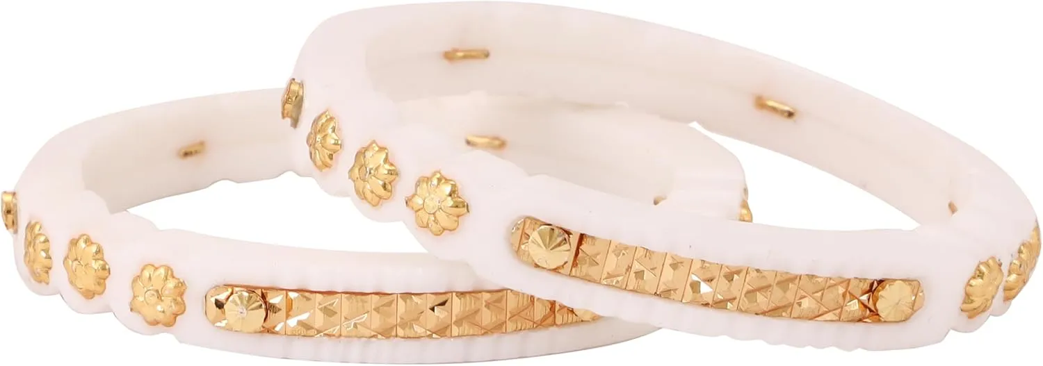 Meenakshi imitation White Handcrafted Micro Gold Plated Shakha Bangles Set of 2 Gift For Her Indian Bollywood Designer Women Jewelry Bangle Bracelets Kangan