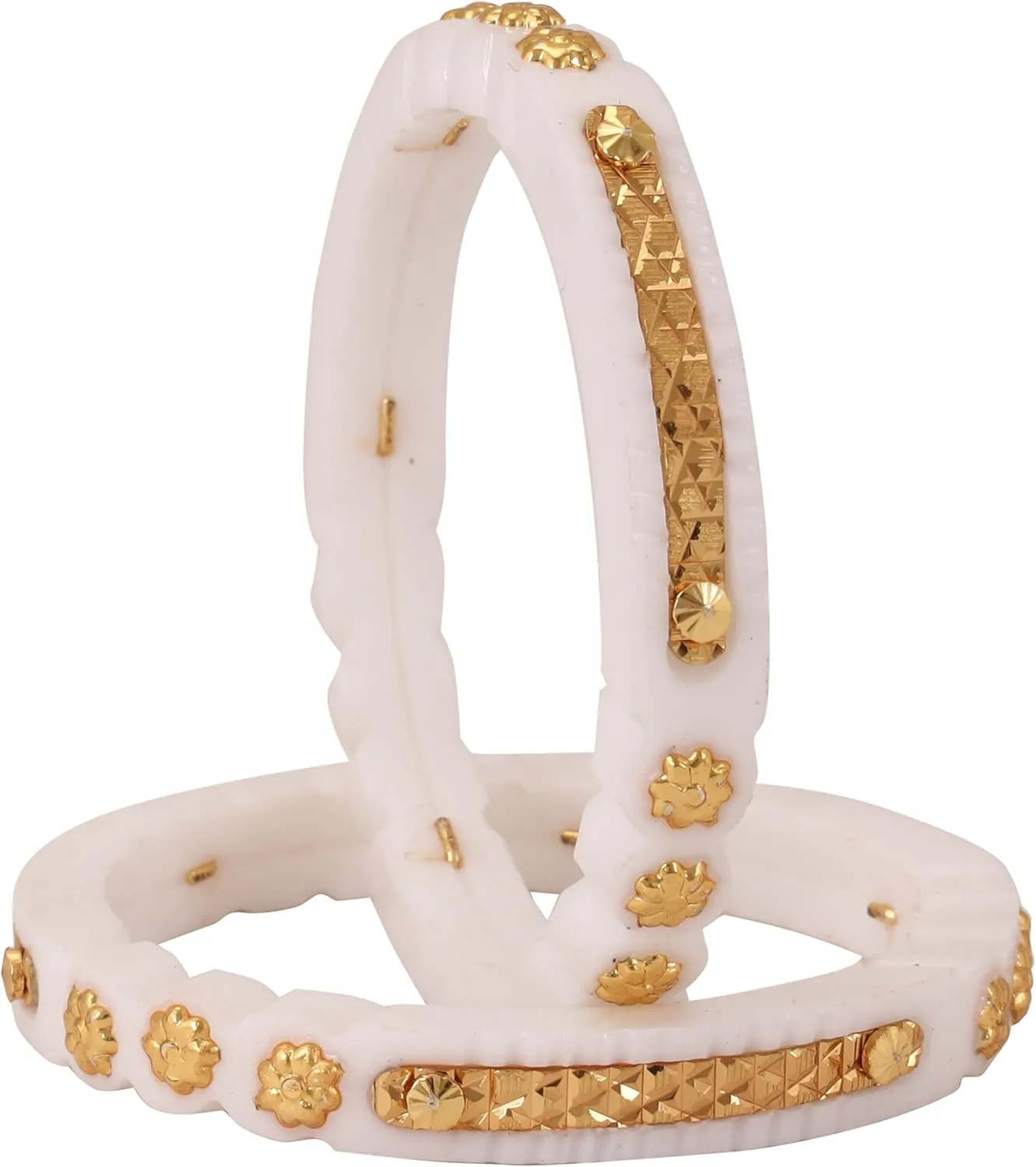 Meenakshi imitation White Handcrafted Micro Gold Plated Shakha Bangles Set of 2 Gift For Her Indian Bollywood Designer Women Jewelry Bangle Bracelets Kangan