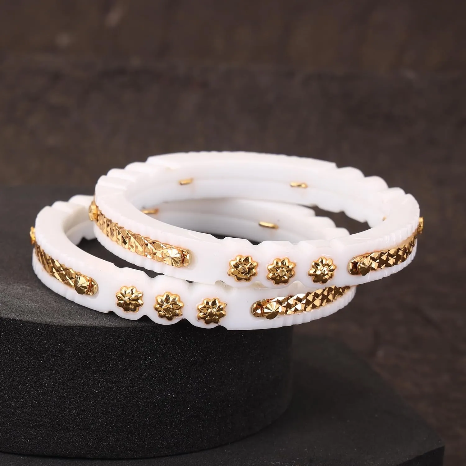 Meenakshi imitation White Handcrafted Micro Gold Plated Shakha Bangles Set of 2 Gift For Her Indian Bollywood Designer Women Jewelry Bangle Bracelets Kangan
