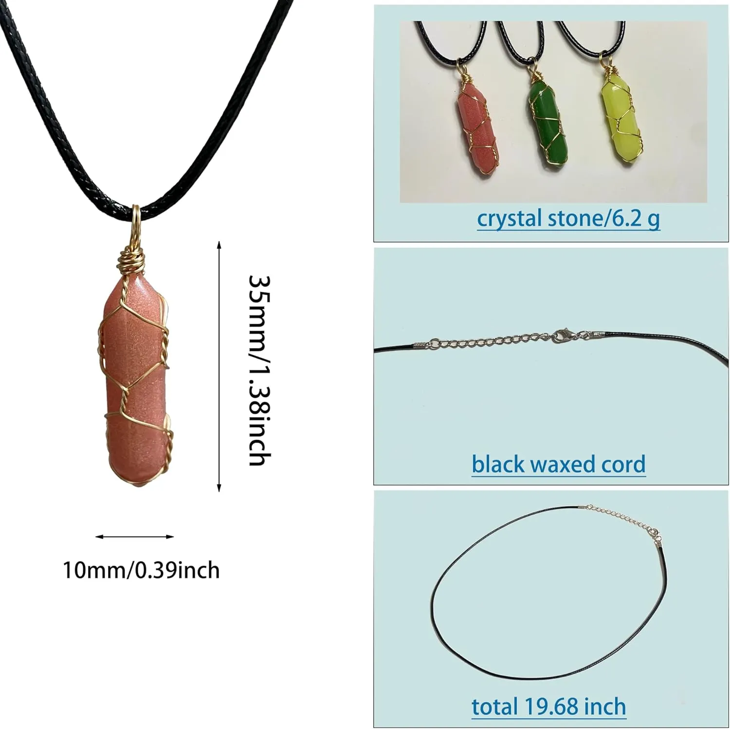 Memujpsun 3pcs Glow in The Dark Pendant for DIY Necklace,Fluorescent Crystal Hexagonal Bullet Shape Gemstone Pendant, 19.68 inch Cord (Hexagonal Bullet Shape E)