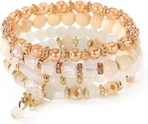 MengPa Butterfly Beaded Bracelets for Women Trendy Stacks Boho Bead Bracelet Pack Gold Friendship Jewelry A-Beige 4776A