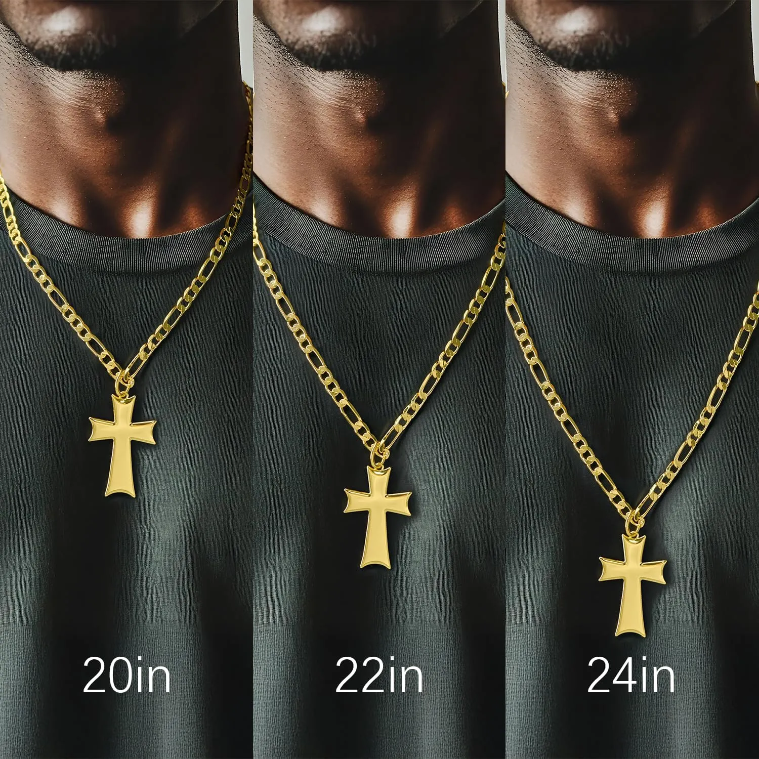 Mens Cross Necklaces 14K Gold Cross Necklace for Men Figaro Chain Blends Easily into Everyday Outfits Gold Crosses Necklace Pendant for Men 20/22/24in