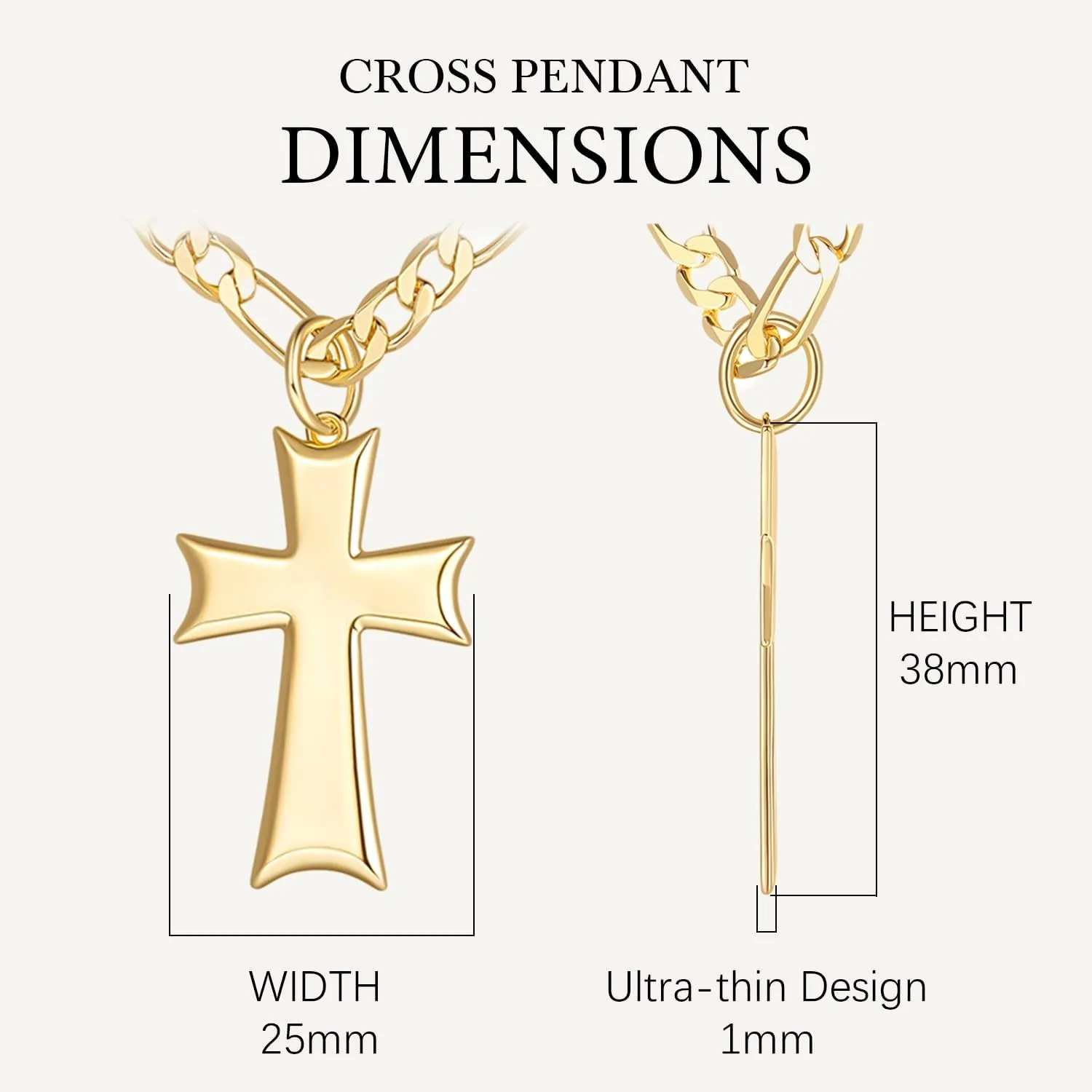 Mens Cross Necklaces 14K Gold Cross Necklace for Men Figaro Chain Blends Easily into Everyday Outfits Gold Crosses Necklace Pendant for Men 20/22/24in