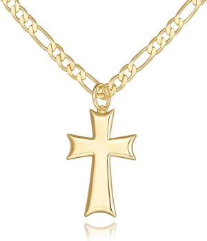 Mens Cross Necklaces 14K Gold Cross Necklace for Men Figaro Chain Blends Easily into Everyday Outfits Gold Crosses Necklace Pendant for Men 20/22/24in
