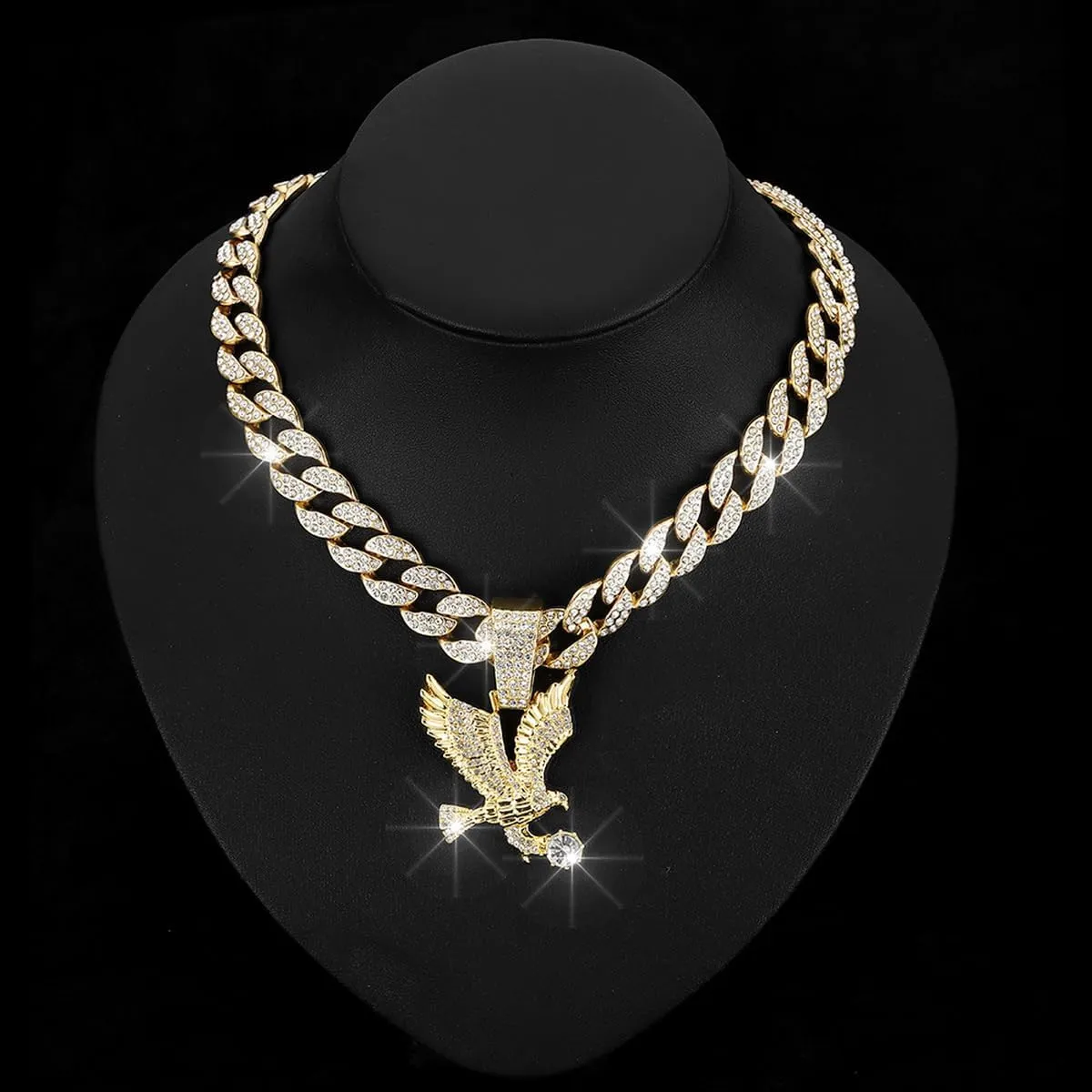 Men's Iced-out Cuban Link Chain,Diamond Pendant Choker Necklace Rapper Hip-hop Jewel