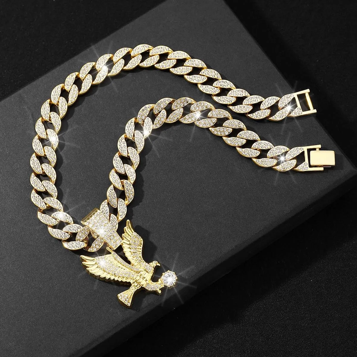 Men's Iced-out Cuban Link Chain,Diamond Pendant Choker Necklace Rapper Hip-hop Jewel