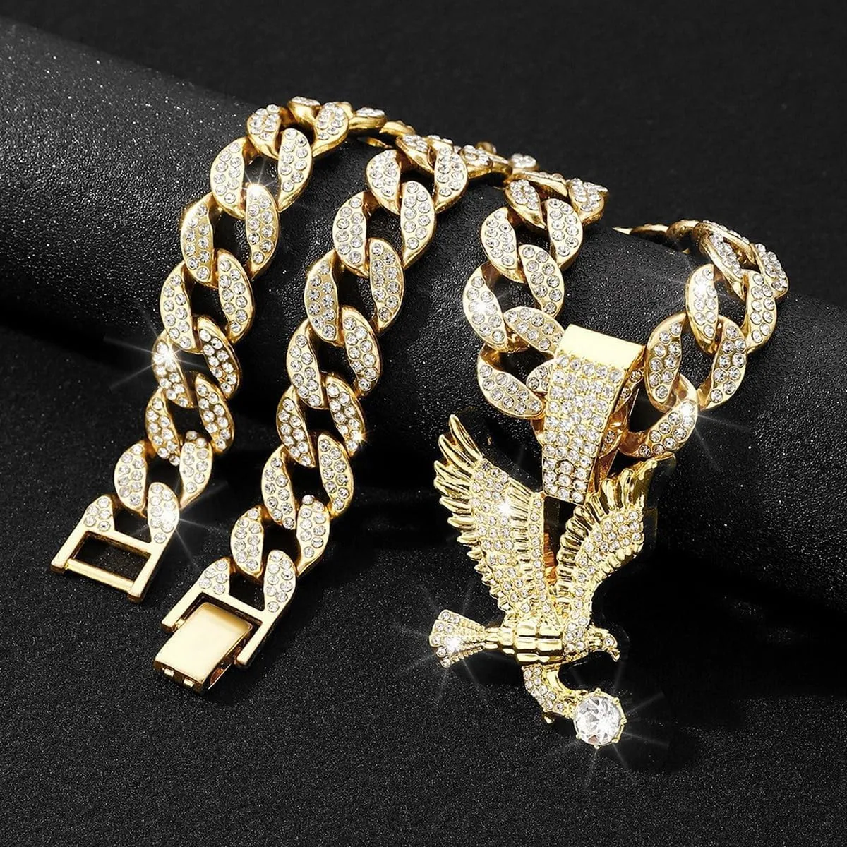 Men's Iced-out Cuban Link Chain,Diamond Pendant Choker Necklace Rapper Hip-hop Jewel