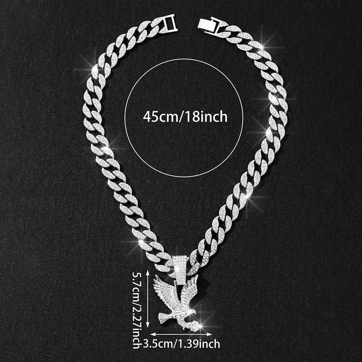 Men's Iced-out Cuban Link Chain,Diamond Pendant Choker Necklace Rapper Hip-hop Jewel