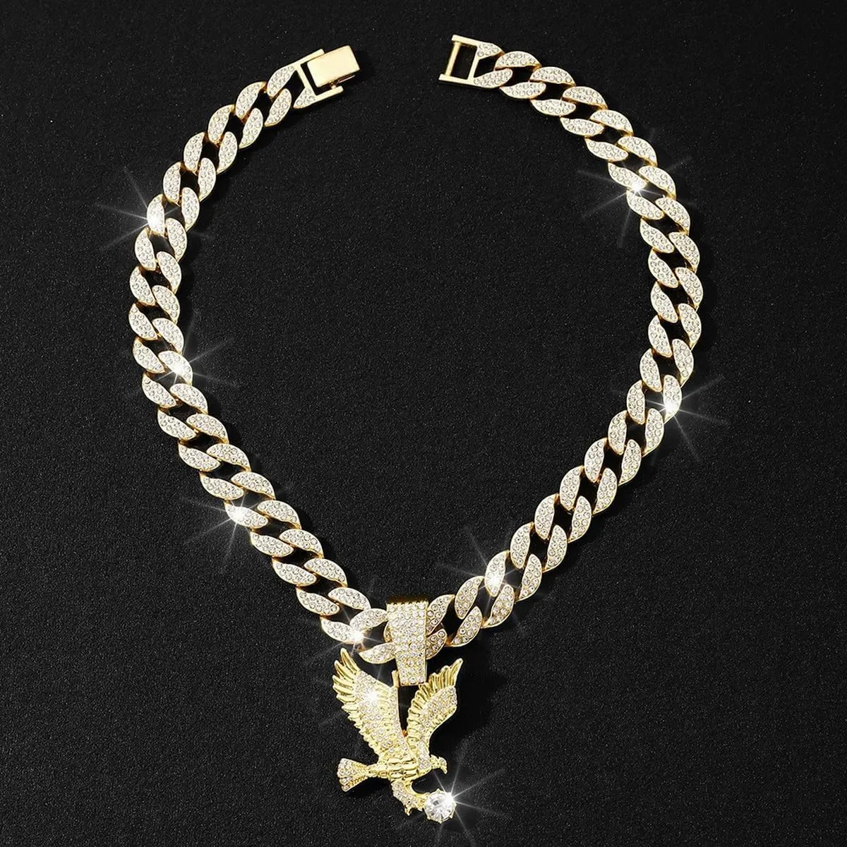 Men's Iced-out Cuban Link Chain,Diamond Pendant Choker Necklace Rapper Hip-hop Jewel