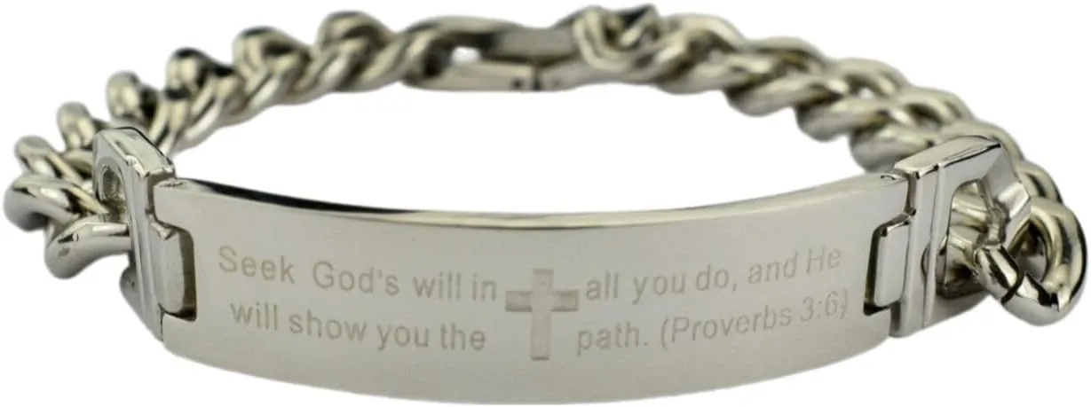 Men's Stainless Steel Chain Prayer Script Bracelet Father's Day 8" NI-6693 Christian Jewelry For Women And Men Inspirational Jewelry Faith Baptism Jewelry