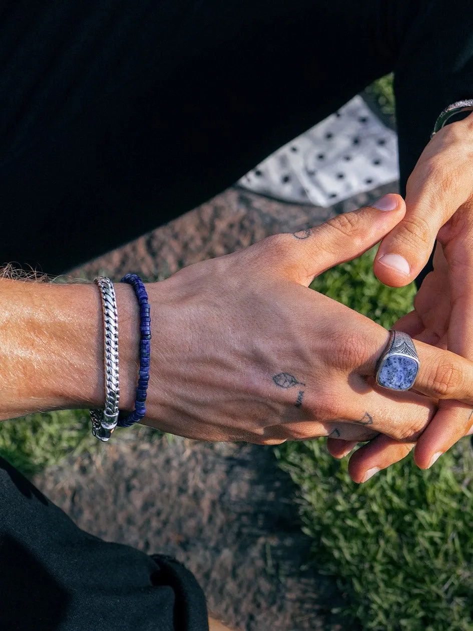 Men's Wristband with Blue Lapis Heishi Beads and Silver