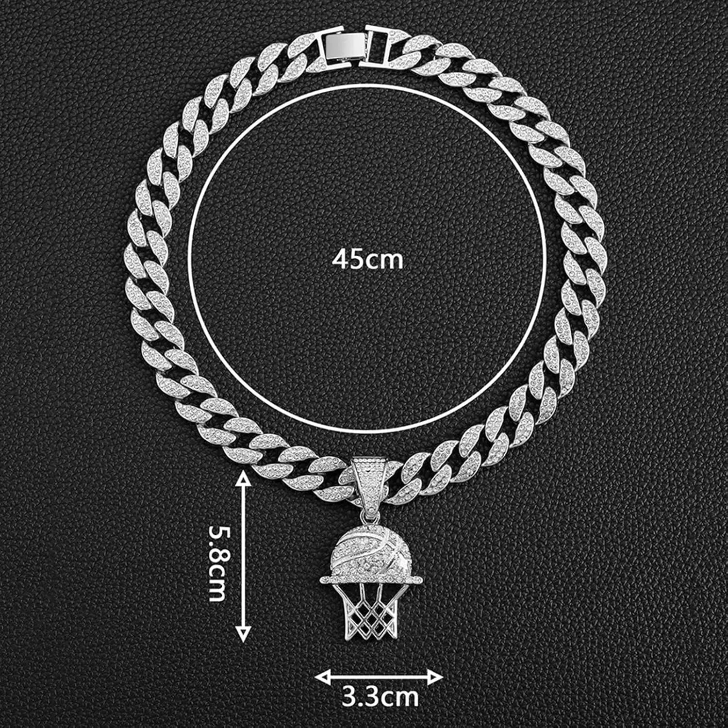 Miami Cuban Pendant Necklace, Ice Out Chain, Sport Fan, Hip-Hop Jewelry for Men Women, 20inch