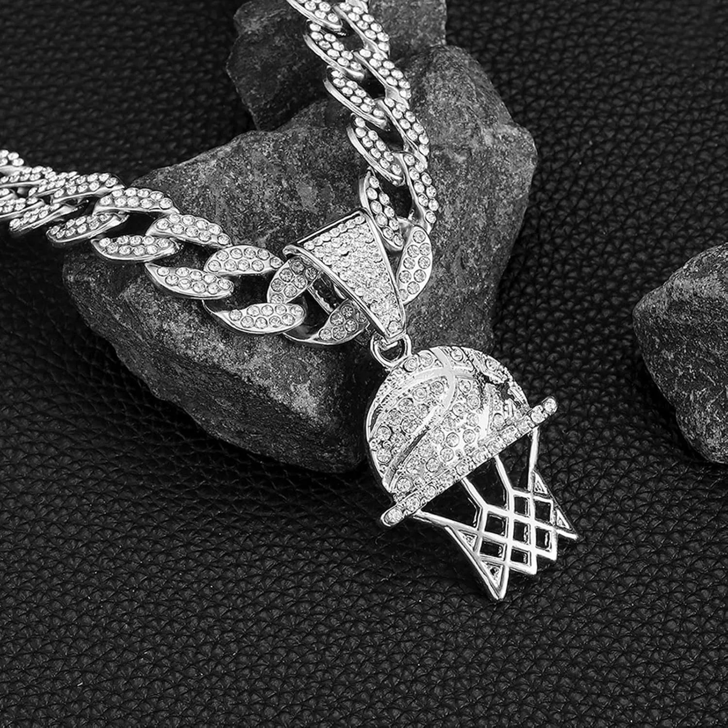 Miami Cuban Pendant Necklace, Ice Out Chain, Sport Fan, Hip-Hop Jewelry for Men Women, 20inch