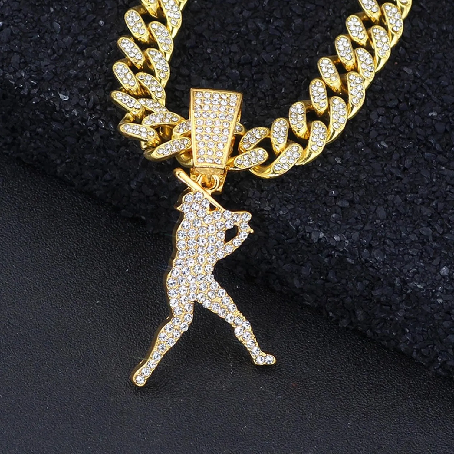 Miami Cuban Pendant Necklace, Ice Out Chain, Sport Fan, Hip-Hop Jewelry for Men Women, 20inch