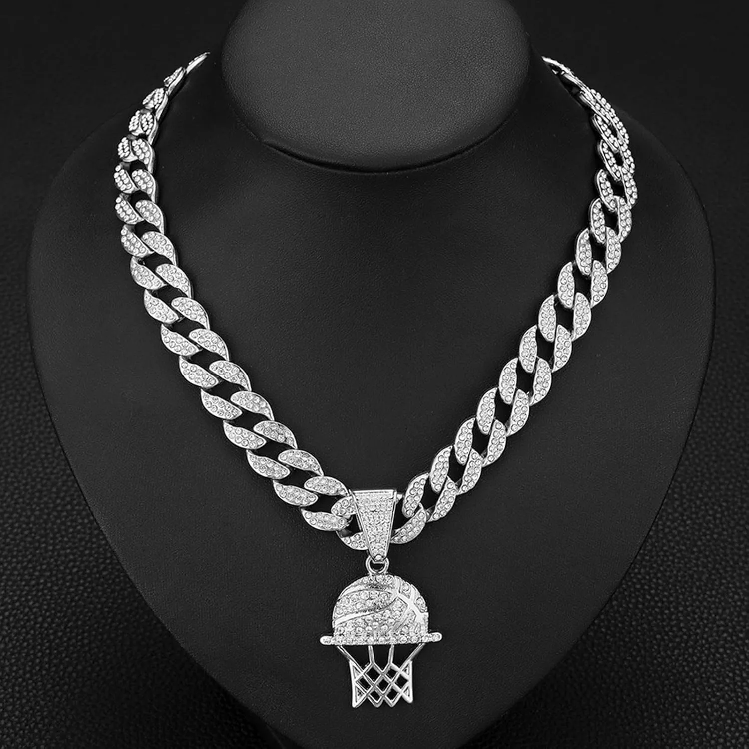 Miami Cuban Pendant Necklace, Ice Out Chain, Sport Fan, Hip-Hop Jewelry for Men Women, 20inch