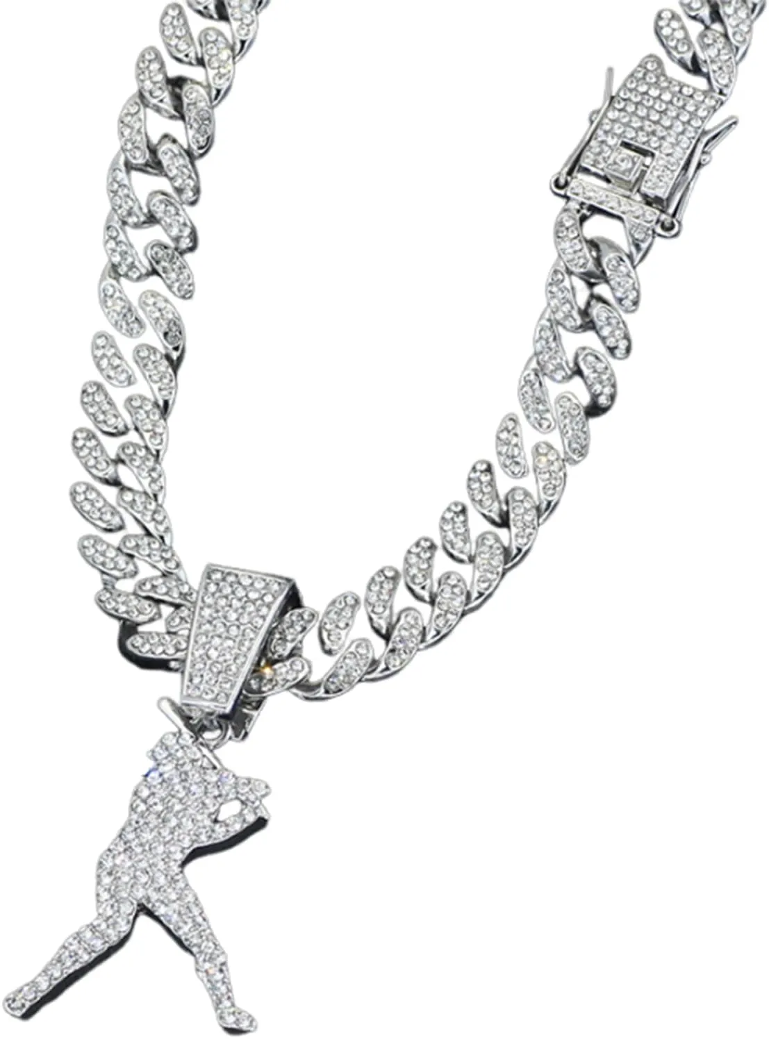 Miami Cuban Pendant Necklace, Ice Out Chain, Sport Fan, Hip-Hop Jewelry for Men Women, 20inch