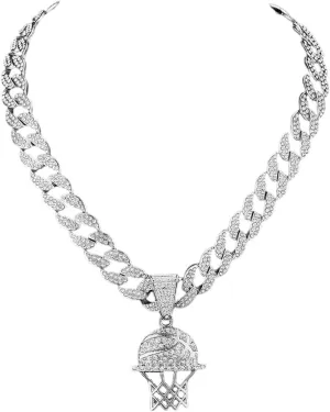 Miami Cuban Pendant Necklace, Ice Out Chain, Sport Fan, Hip-Hop Jewelry for Men Women, 20inch